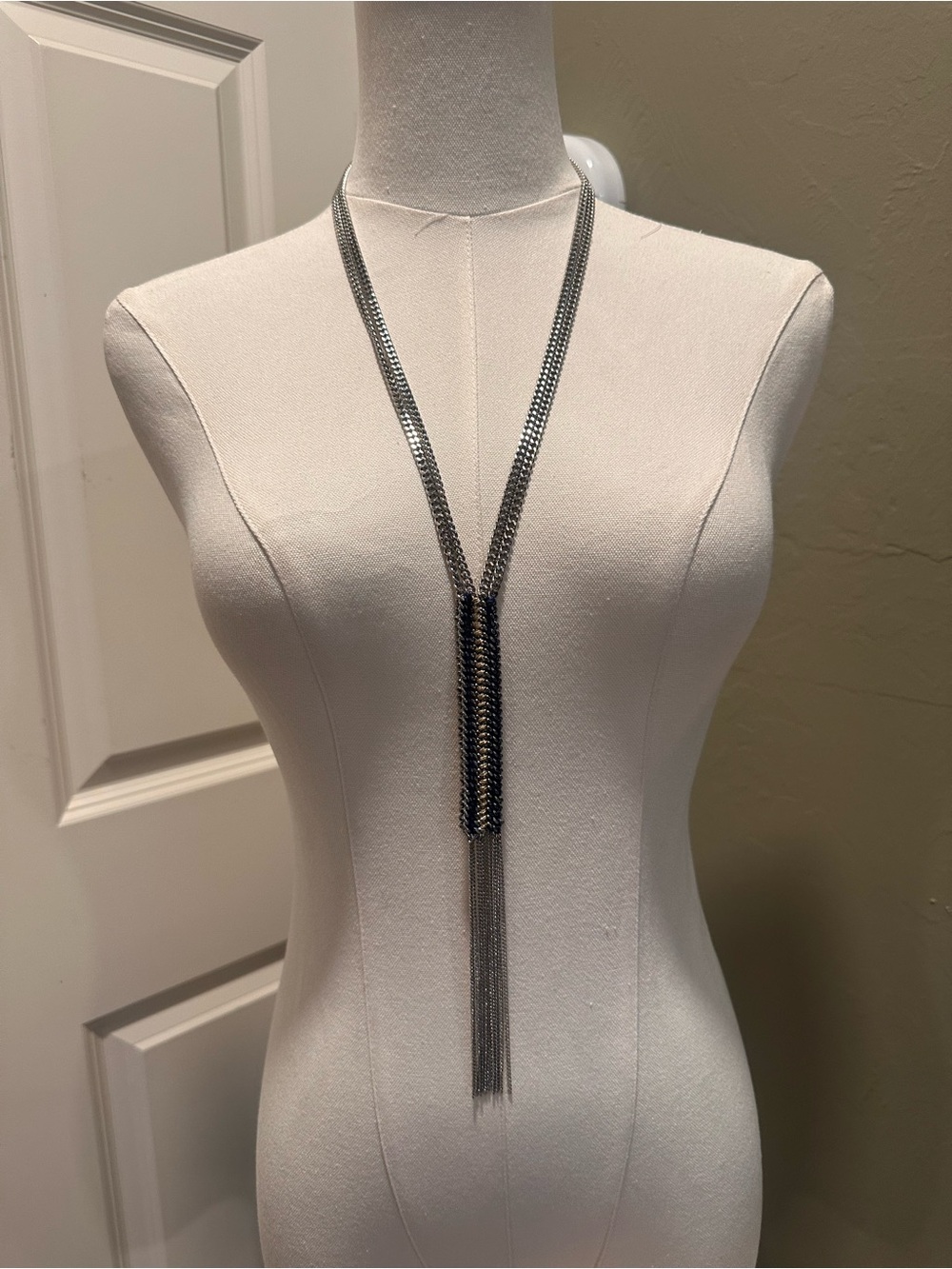 Stella & Dot Silver Long Tassel Y Necklace